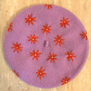 Floral Embroidered Beret